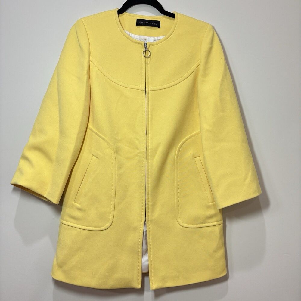 Zara Woman Butter Yellow Coat Tailored Size S Full Zip Pastel Spring Easter Mod